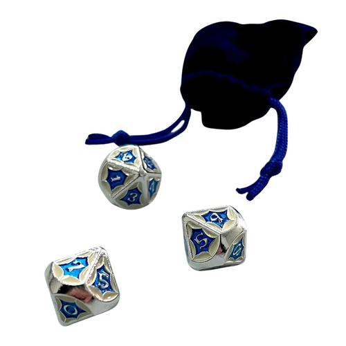 three blue dice used for divination 