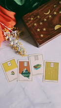 Green Glyphs Lenormand Cards on table with ritual decor