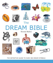 dream bible book cover with various symbols like a butterfly, snake, sun keys, eye, and rings