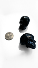 Pocket Sized Black glass skull featuring a pentacle design etched into it