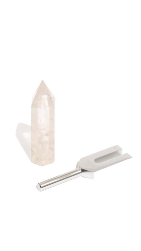Sound healing tuning fork and rose quartz point